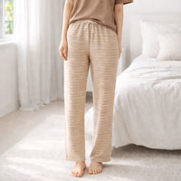 ナチュラルスタイル オーガニックコットン100％ パイルボーダーくつろぎパンツ ブラウン（茶綿）／M-L
