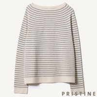 PRISTINE(プリスティン) 求心編ボーダークルーネックプルオーバー グレー/Mサイズ