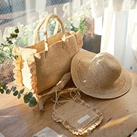 PRISTINE（プリスティン） ラフィア透かし編みハット ナチュラル