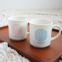 森修焼（しんしゅうやき） プレマルシェ フラワーオブライフ マグカップ ギフトセット ロゴカラー：ピンク×アイスブルー