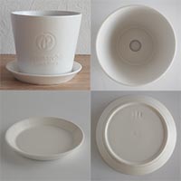 森修焼（しんしゅうやき） プレマルシェロゴ入り植木鉢 本体＆受け皿セット ミルキーホワイト