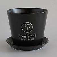 森修焼（しんしゅうやき） プレマルシェロゴ入り植木鉢 本体＆受け皿セット マットブラック