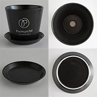 森修焼（しんしゅうやき） プレマルシェロゴ入り植木鉢 本体＆受け皿セット マットブラック