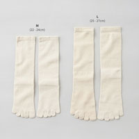 和紡布 ガラ紡の5本指靴下 生成／22-24cm
