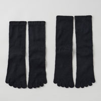 和紡布 ガラ紡の5本指靴下 黒／22-24cm
